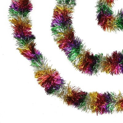 50' Festive Shiny Rainbow Colored Christmas Foil Tinsel Garland - Unlit - 8 Ply - Image 0