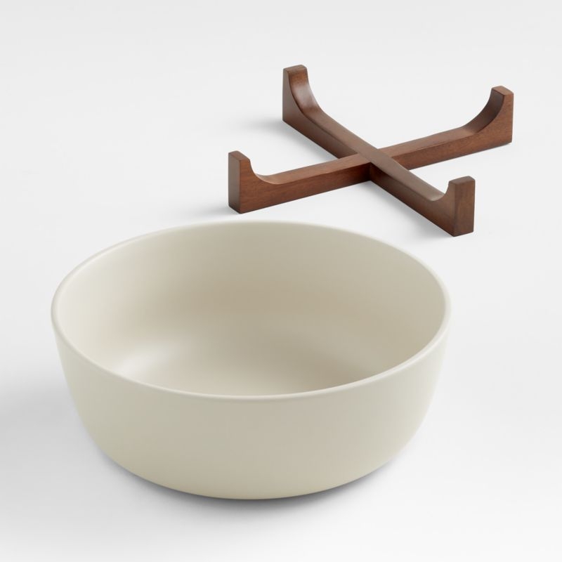Oven-to-Table Serving Bowl with Dark Wood Trivet - Image 3