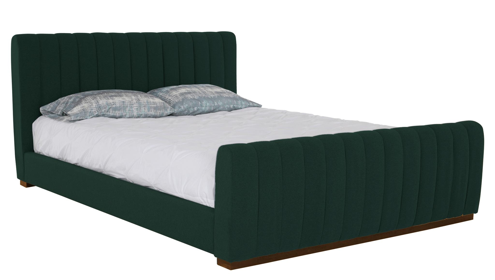 Green Camille Mid Century Modern Bed - Royale Evergreen - Mocha - Eastern King - Image 1