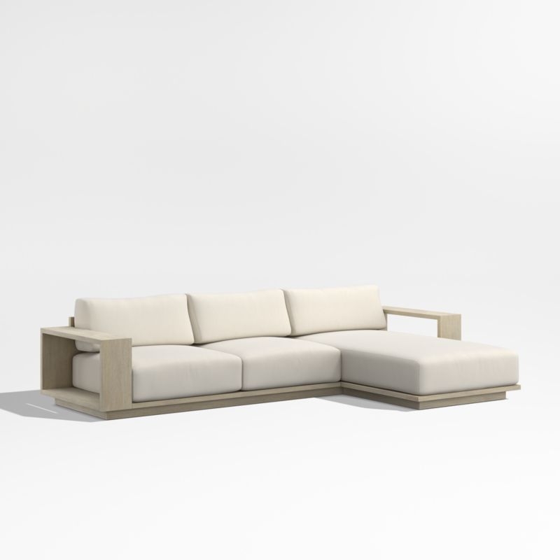 Mallorca Wood 2-Piece Right-Arm Chaise Outdoor Sectional Sofa with Ivory Cushions - Image 2