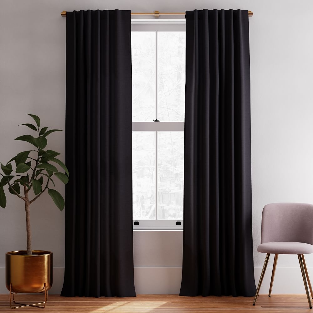 European Linen Curtain, Black, 48"x108", Set of 2 - Image 0
