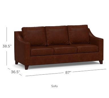 Cameron Slope Arm Leather Sofa 87", Polyester Wrapped Cushions, Churchfield Ebony - Image 2
