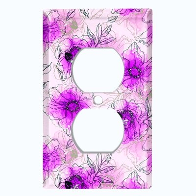 Metal Light Switch Plate Outlet Cover (Watercolor Flowers Green - Single Duplex) - Image 0