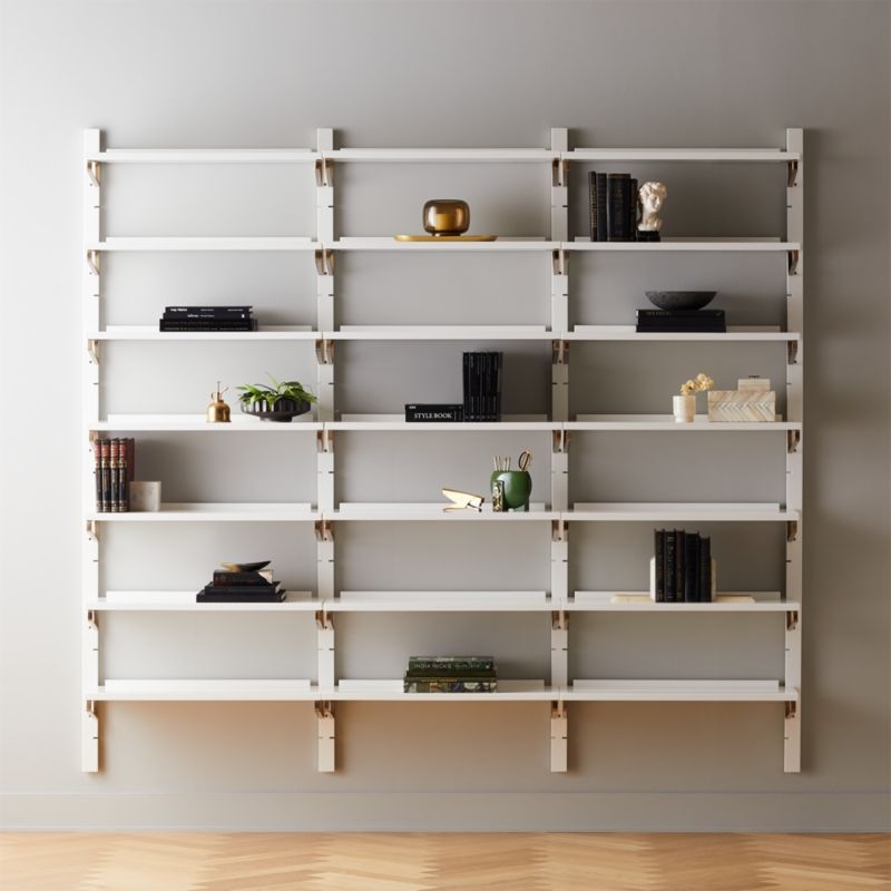 White High-Gloss Triple Modular Wall Shelf 88" - Image 1
