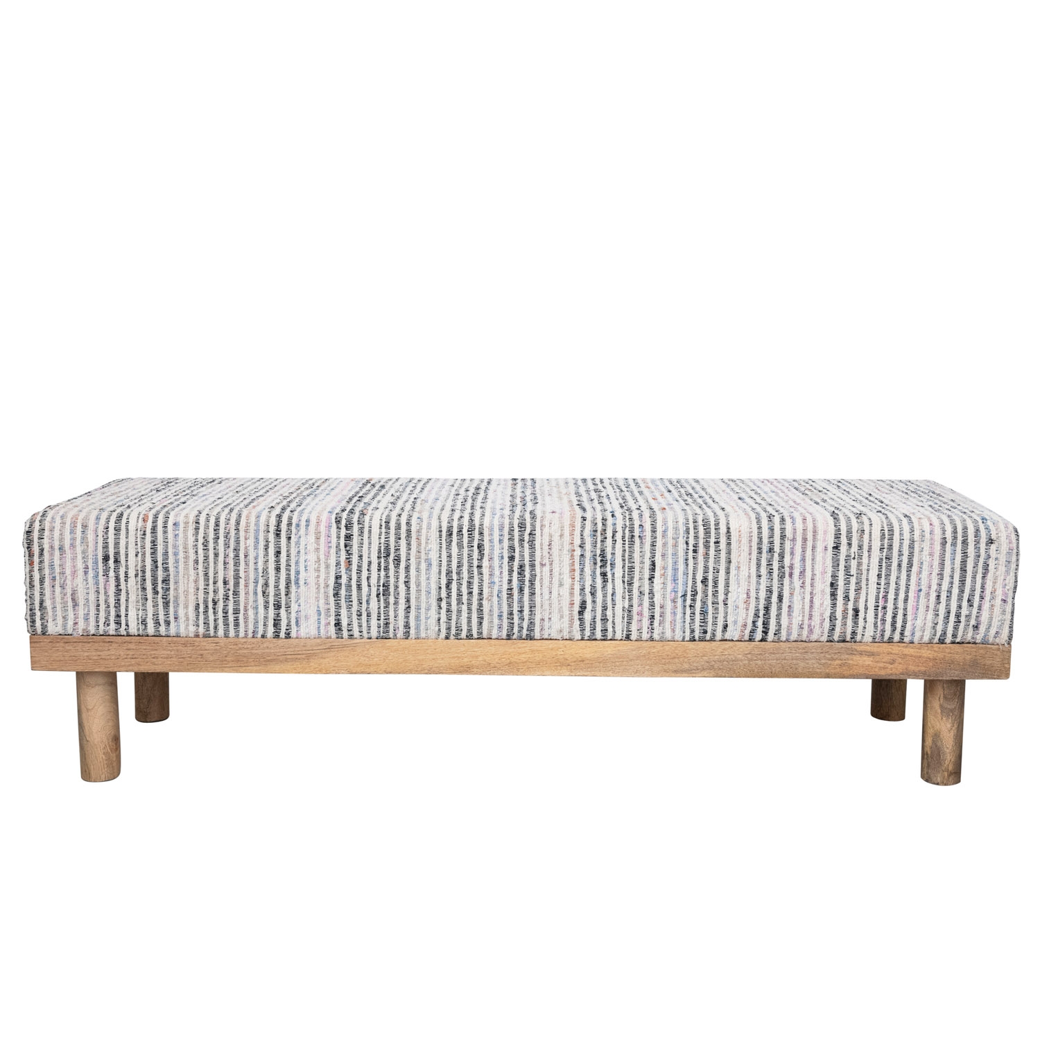 Mango Wood Bench with Upholstered Woven Cotton Dhurrie Top - Image 0