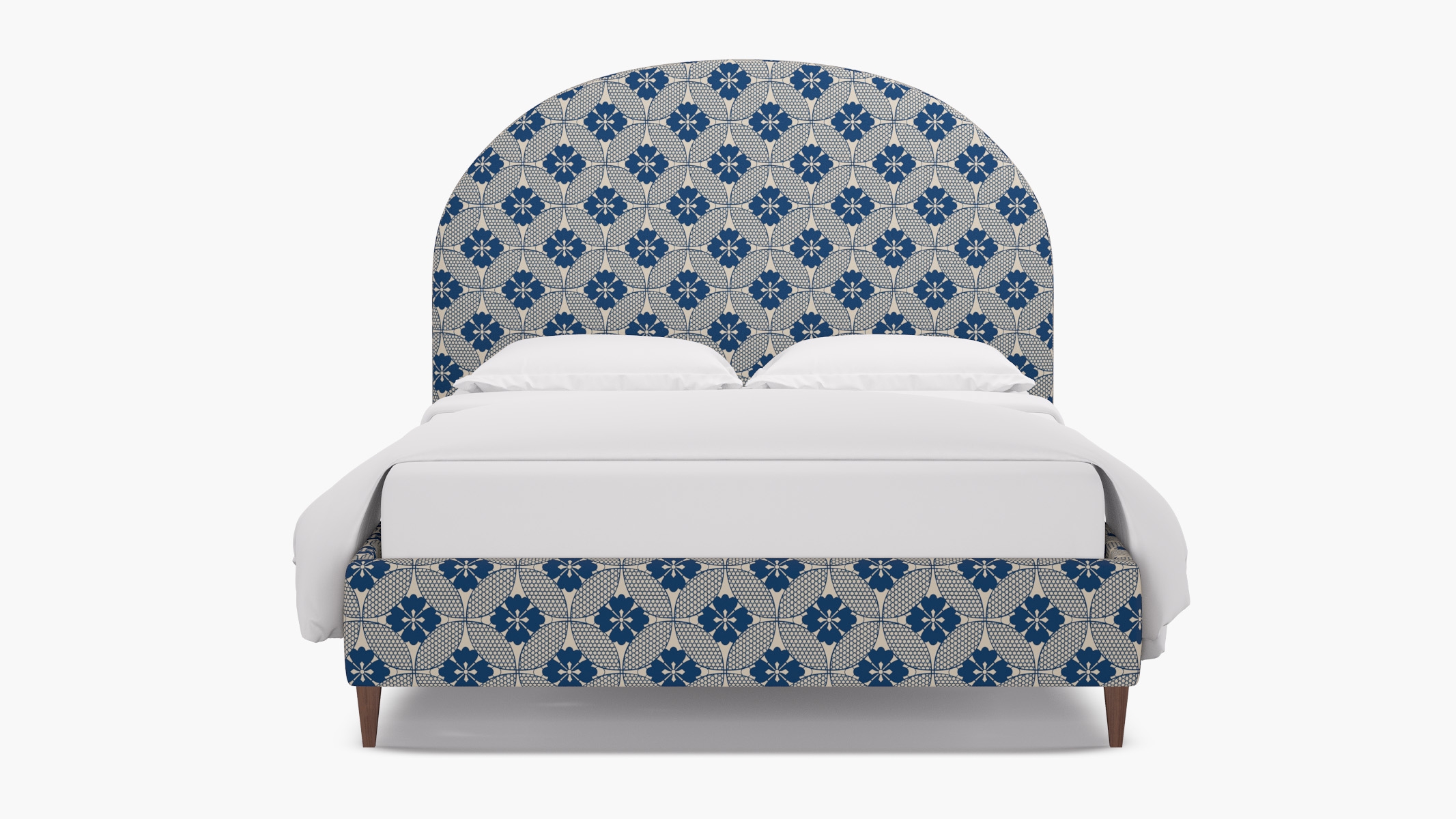 Demilune Bed, Bright Navy Solaire, Walnut Square Tapered Leg, King - Image 0