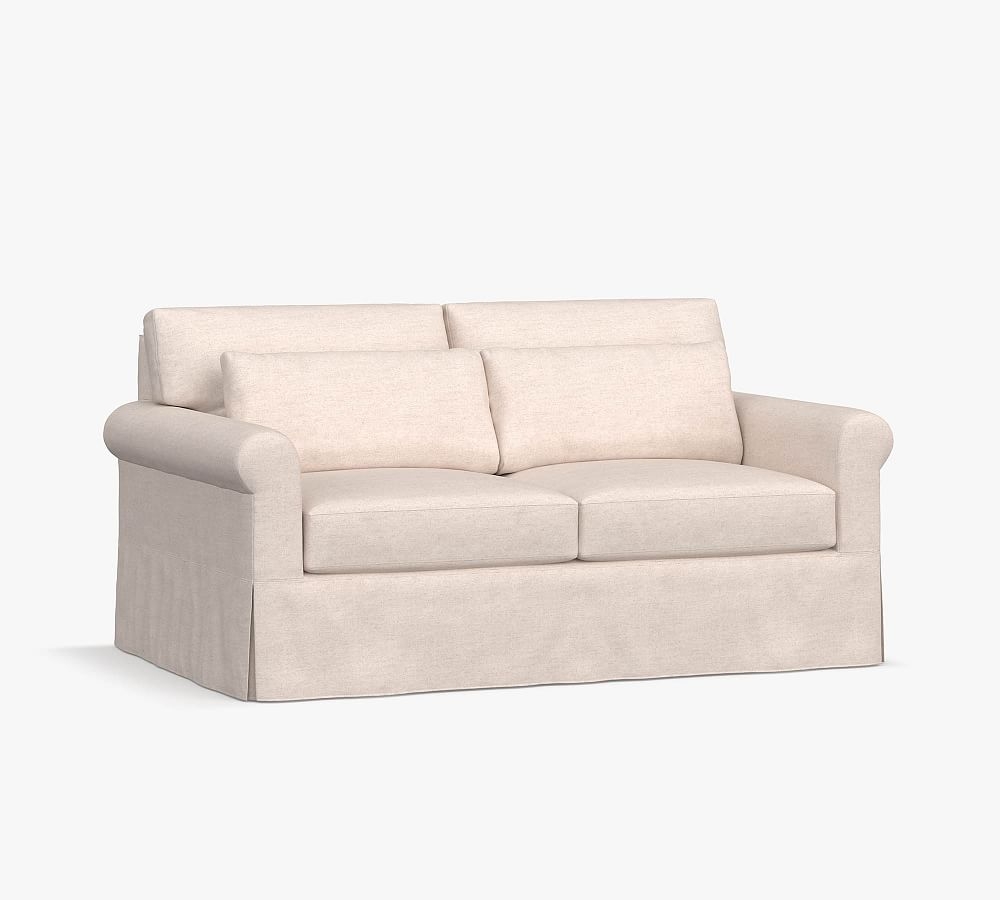 York Roll Arm Slipcovered Deep Seat Loveseat 72", Down Blend Wrapped Cushions, Park Weave Ivory - Image 0