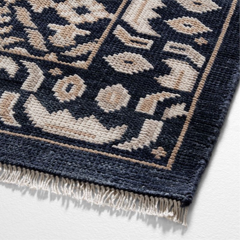 Bordeaux Wool Traditional Hand-Knotted Navy Blue Area Rug 6'x9' - Image 3