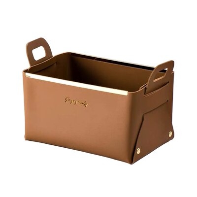 Foldable Leather Storage Bin With Handles,Small Cube Storage Open Storage Box Decorative Storage Basket For Organizing Cosmetics,Toys,Clothes,Food - Image 0