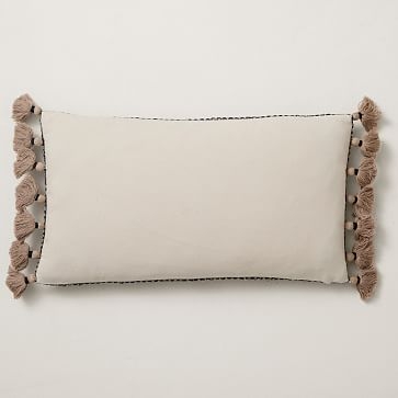 Two Tone Chunky Linen Tassels Pillow Cover, 12"x21", White - Image 3