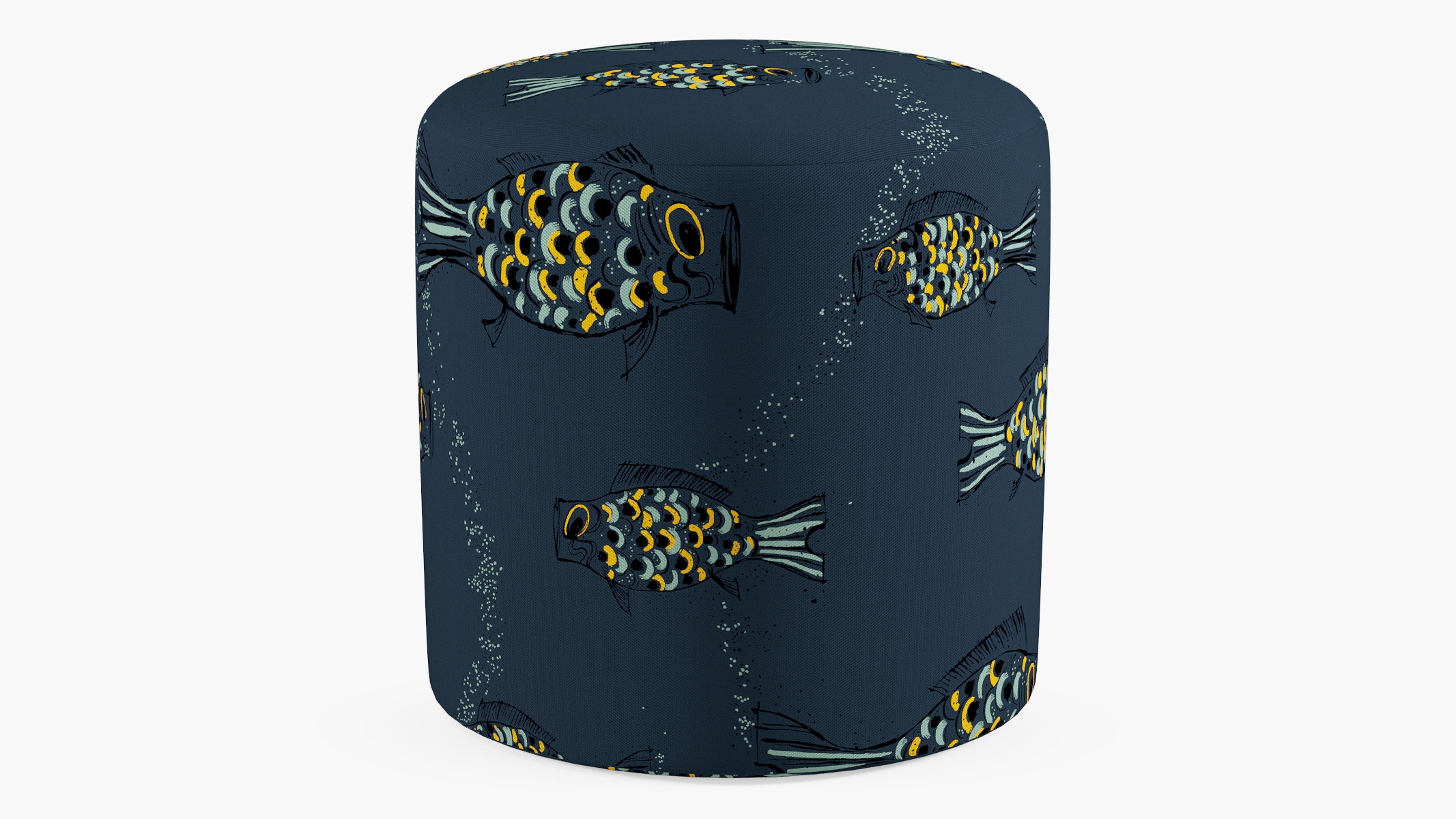 Drum Ottoman, Indigo Sakana - Image 0