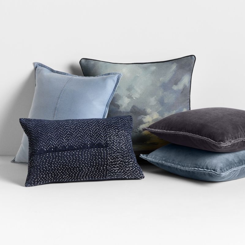 Amanha Washed Organic Cotton Denim 20x20 Smoke Blue Throw Pillow Cover - Image 2