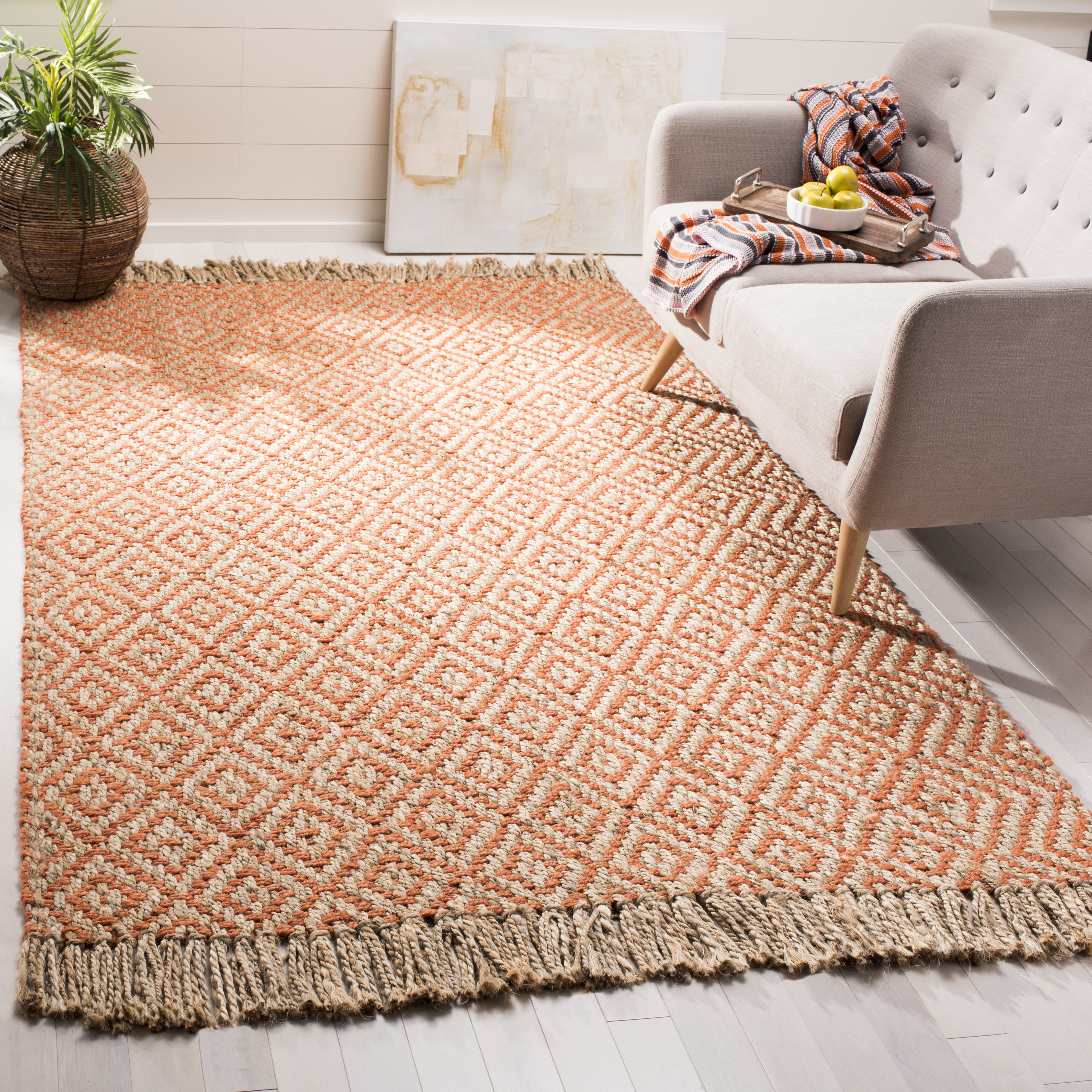 Arlo Home Hand Woven Area Rug, NF266B, Orange/Natural,  5' X 8' - Image 1