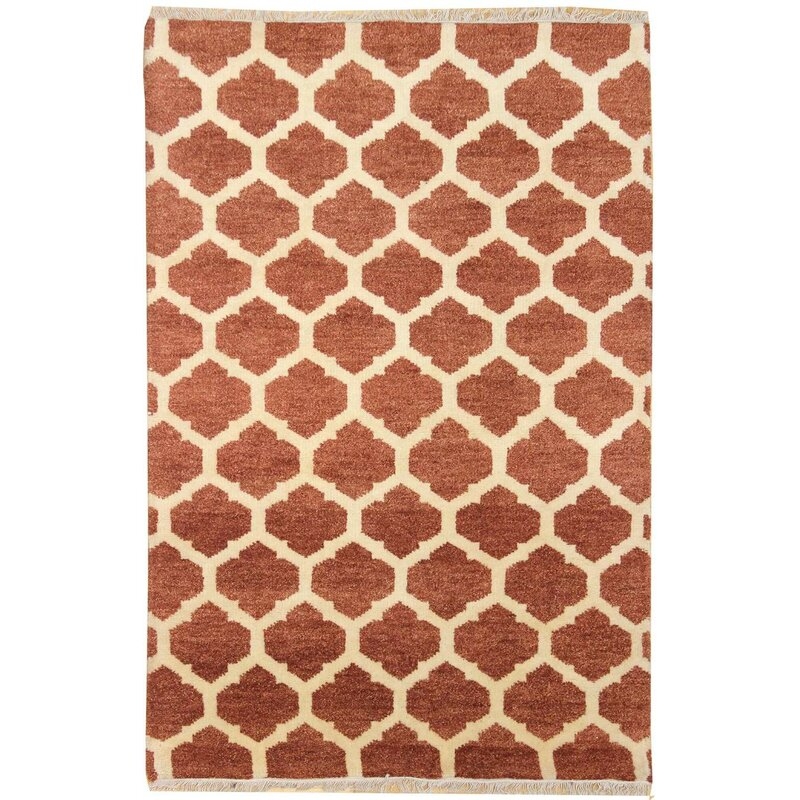 Landry & Arcari Rugs and Carpeting Lattice One-of-a-Kind 4'2"" x 6'1"" Area Rug in Red/Ivory - Image 0