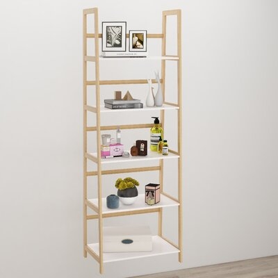 5-Tires Book Shelf Made Of Bamboo Wood,White - Image 0