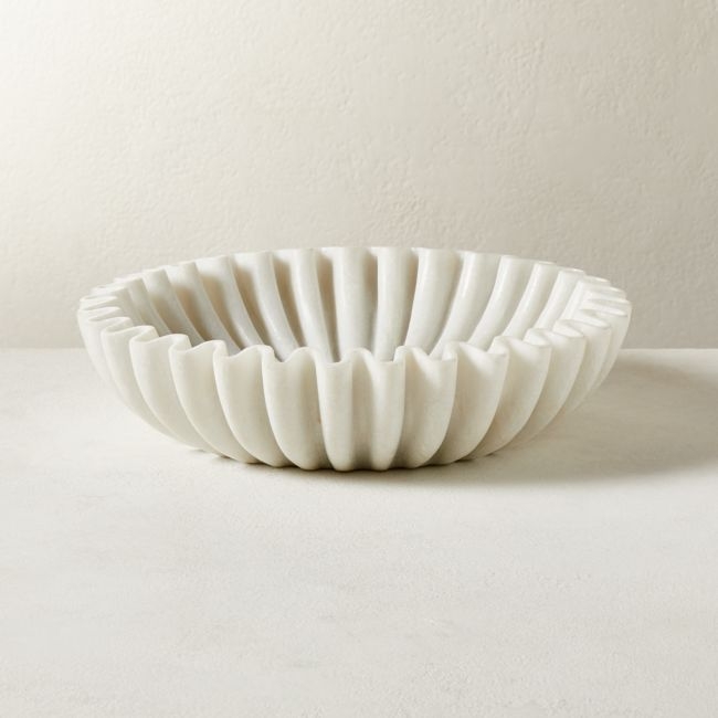 Reve Round Fluted White Marble Bowl - Image 0