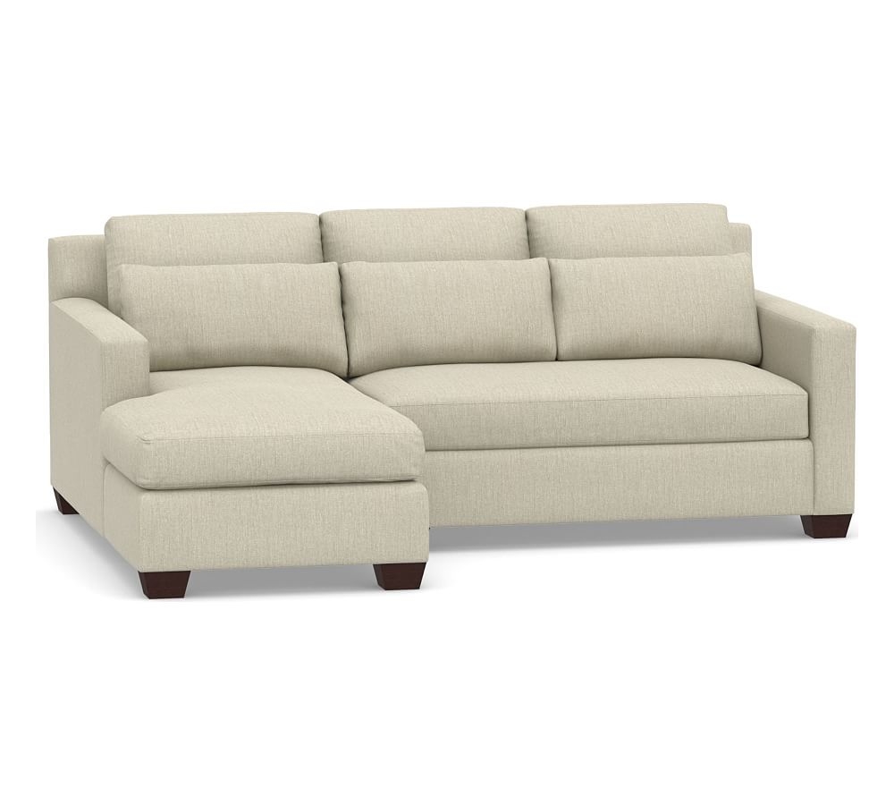York Square Arm Upholstered Deep Seat Right Arm Loveseat 83.5" with Chaise Sectional, Bench Cushion, Down Blend Wrapped Cushions, Chenille Basketweave Oatmeal - Image 0