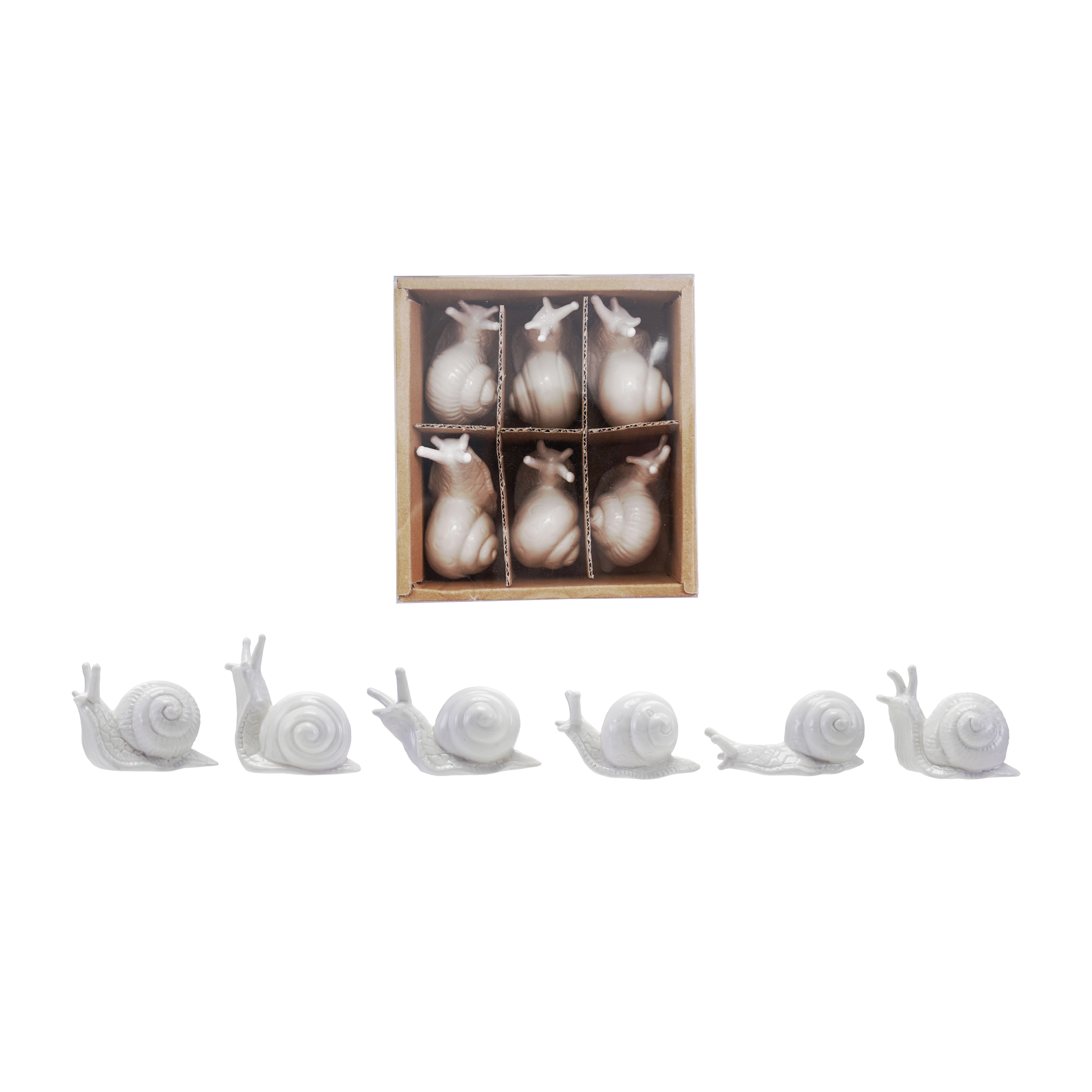6-Piece Stoneware Snails Accent Decor, White - Image 0