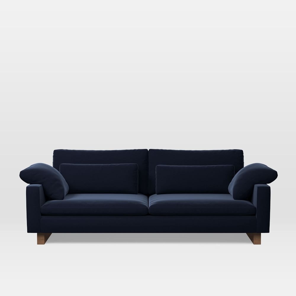 Harmony XL 92" Multi-Seat Sofa, Distressed Velvet, Ink Blue, Dark Walnut - Image 0