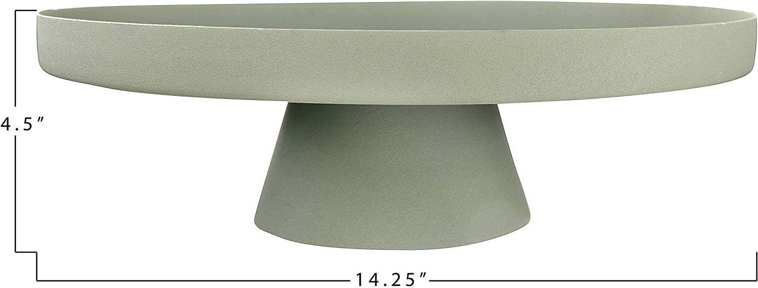 Decorative Round Textured Metal Tray with Pedestal Base, Sage - Image 4