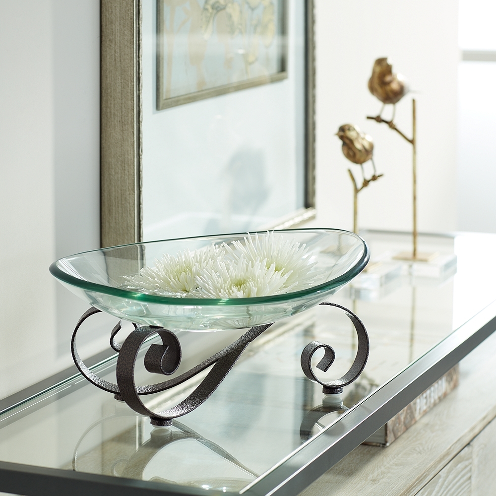 Rayden Iron Scroll Stand with Oval Glass Bowl - Image 0