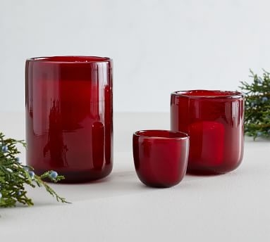 Modern Glass Votive Candle Holder, Red, Small, 3.75"H - Image 1