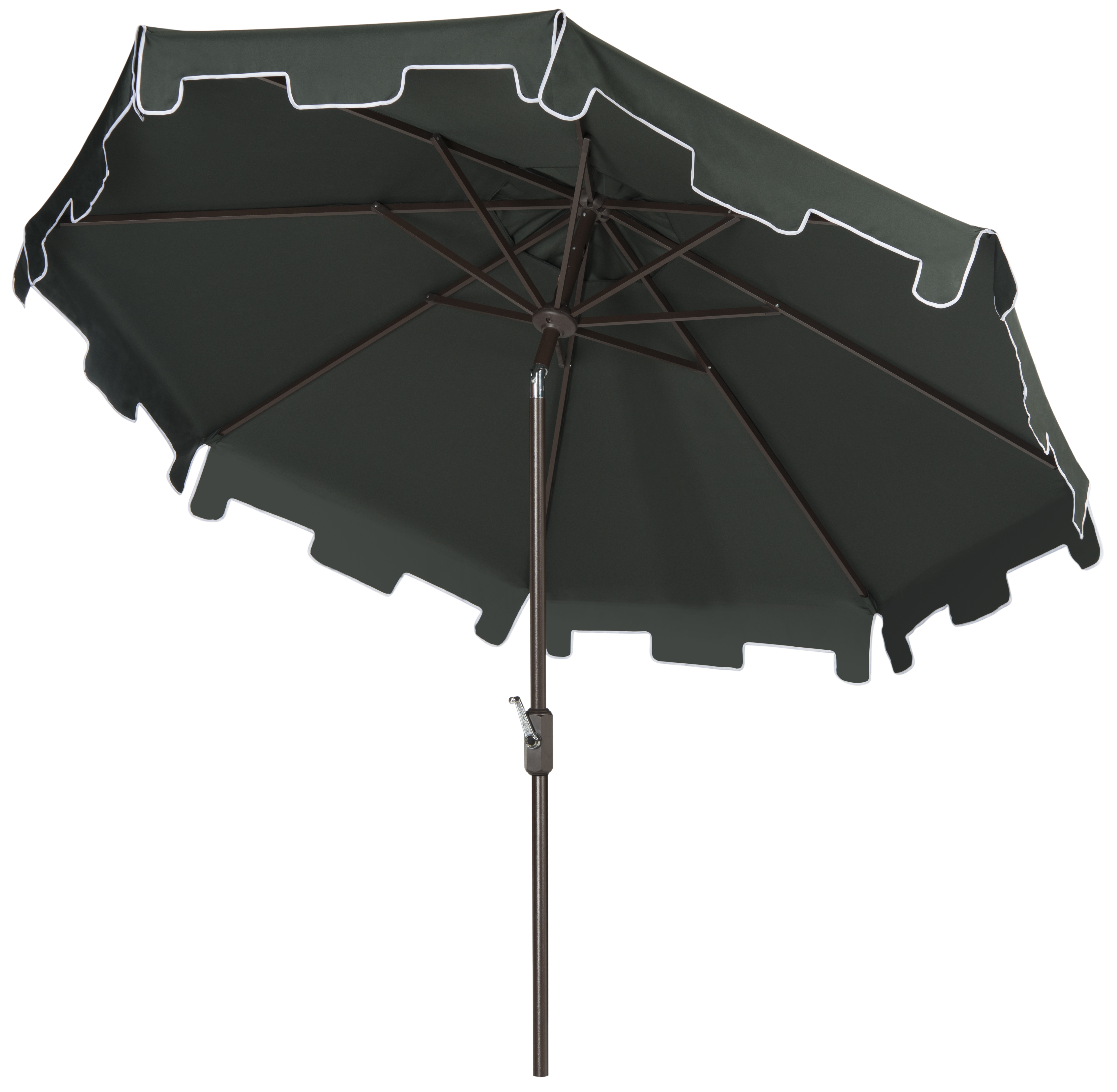 Uv Resistant Zimmerman 9 Ft Crank Market Push Button Tilt Umbrella With Flap - Dark Green - Safavieh - Image 1