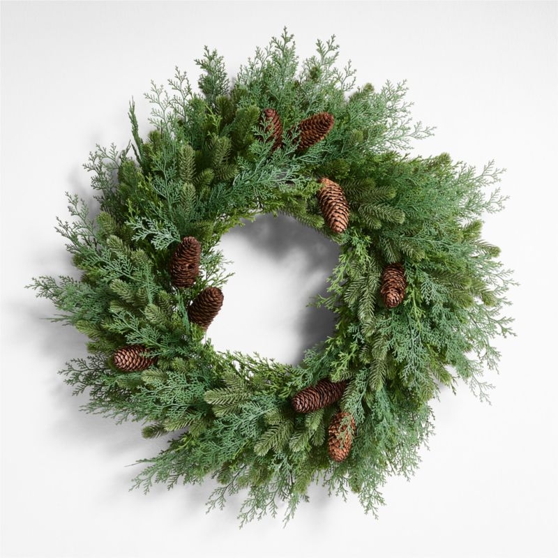 Faux Pinecone and Cedar Pre-Lit Holiday Wreath 28" - Image 4