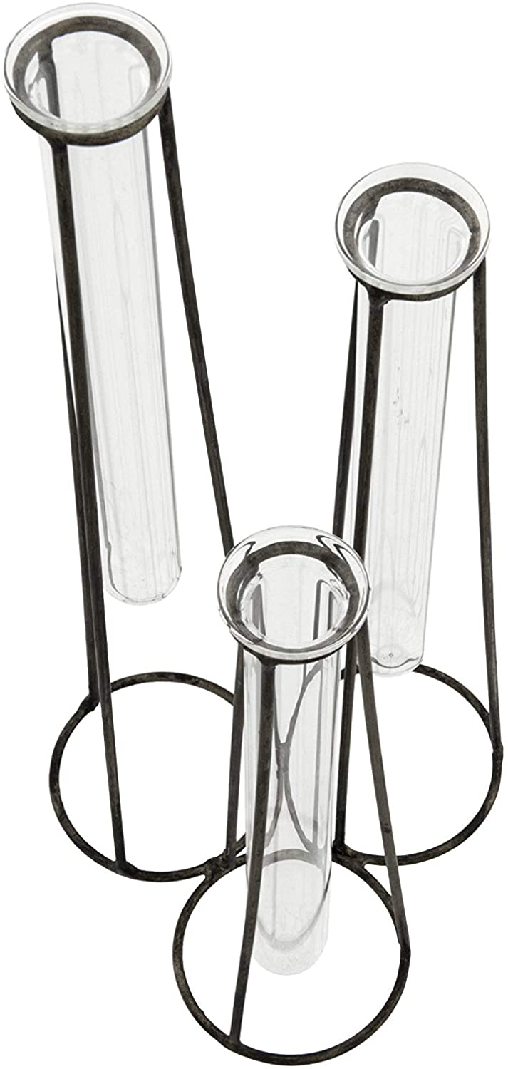 Three Test Tube Bud Vases in Metal Stand - Image 1