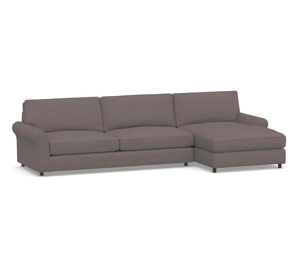 PB Comfort Roll Arm Upholstered Left Arm Sofa with Wide Chaise Sectional, Box Edge Memory Foam Cushions, Performance Brushed Basketweave Charcoal - Image 0