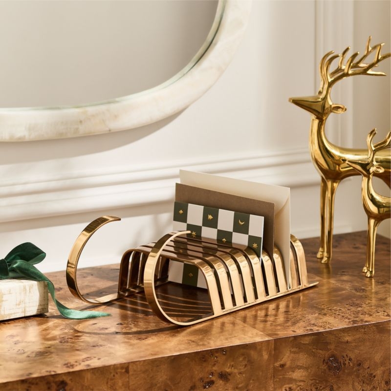Aged Brass Sleigh Card Holder - Image 3