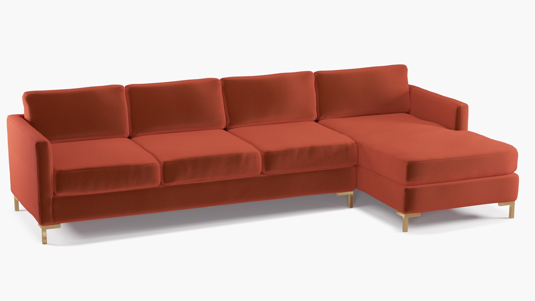 Modern Sectional, Right Facing, Rust Performance Velvet, Brass L Leg - Image 1