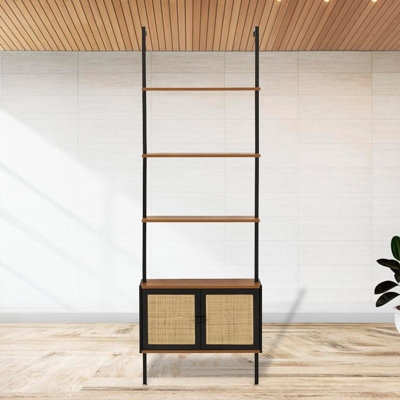 Bayou Breeze 5-Tier Ladder Shelf With Cabinet Black Colour Bookcase - Image 0