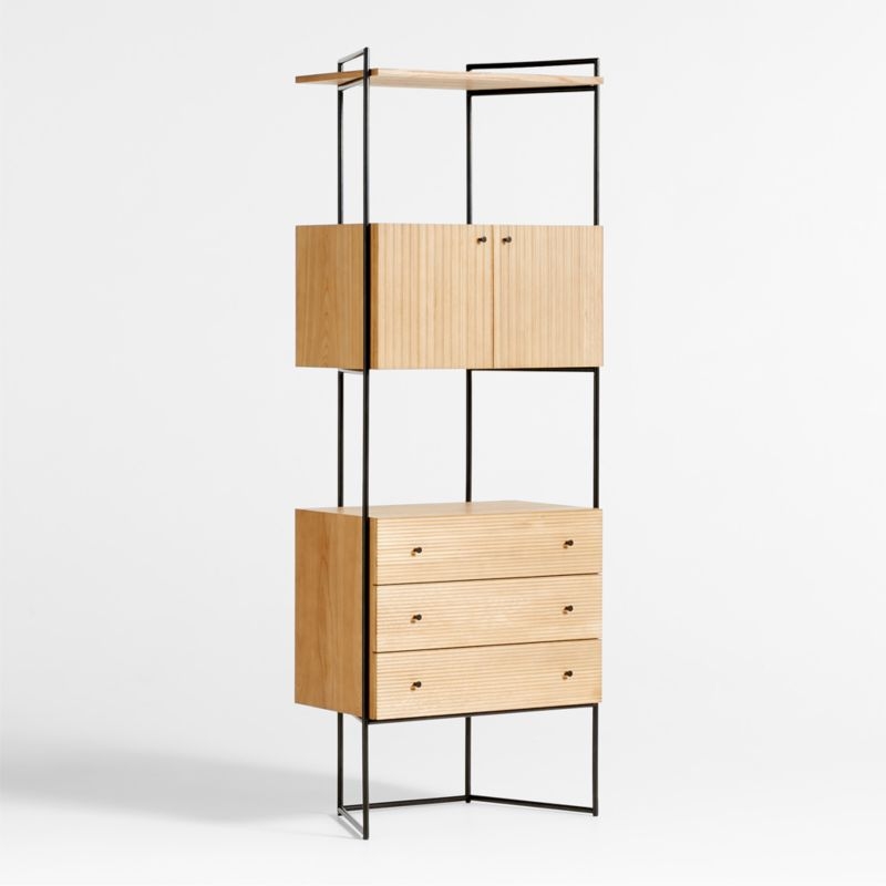 Evie 78" Tall Natural Elm Wood and Black Iron Storage Bookcase - Image 2