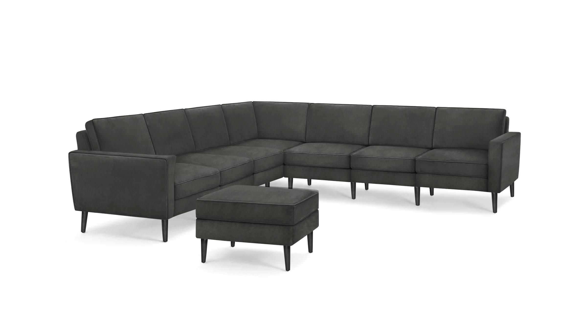 Nomad Velvet 7-Seat Corner Sectional with Ottoman - Graphite Grey - Performance Velvet / Brass - Metal - Image 8