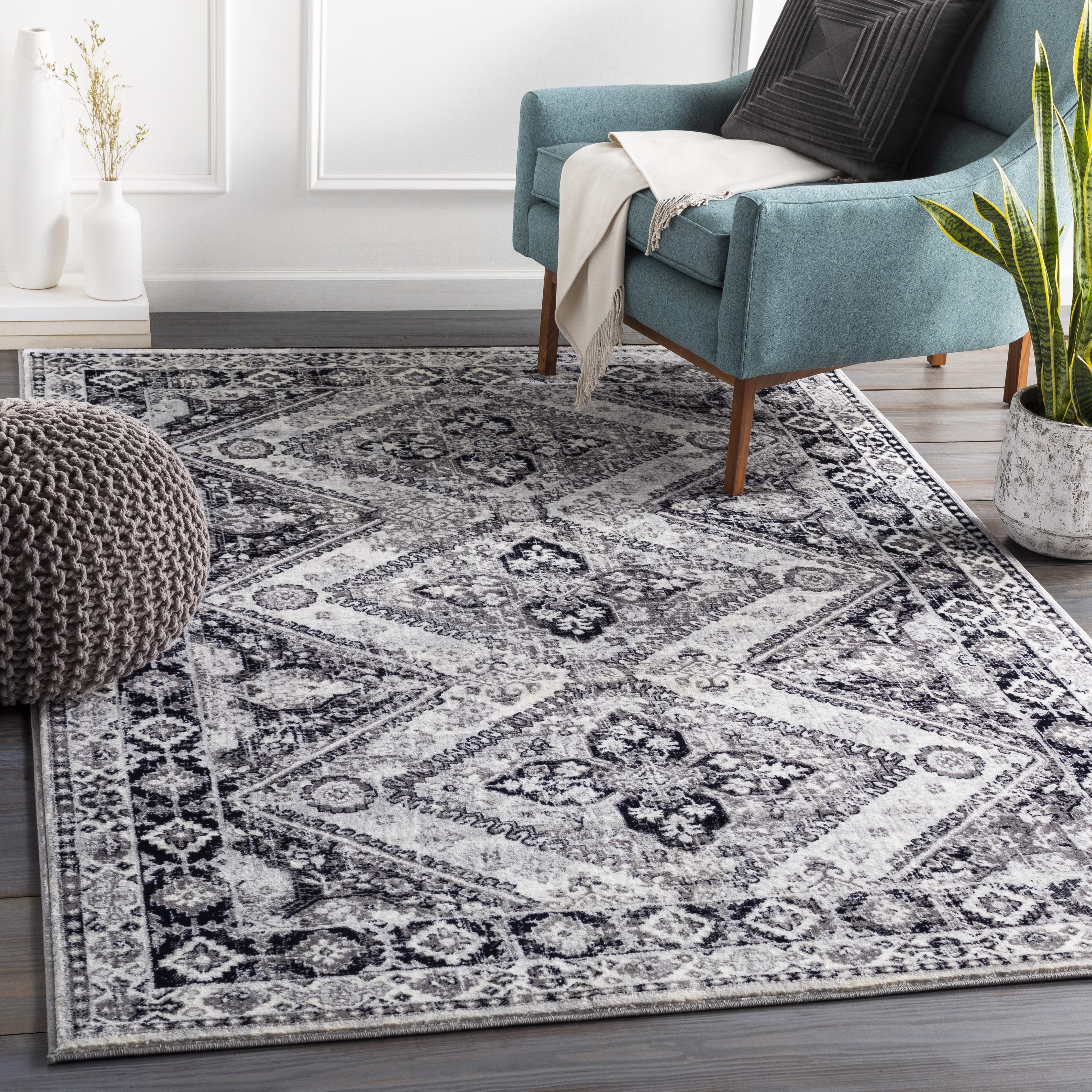 Wanderlust Gray Indoor 6'7" x 9' Machine Woven Rug - Image 1