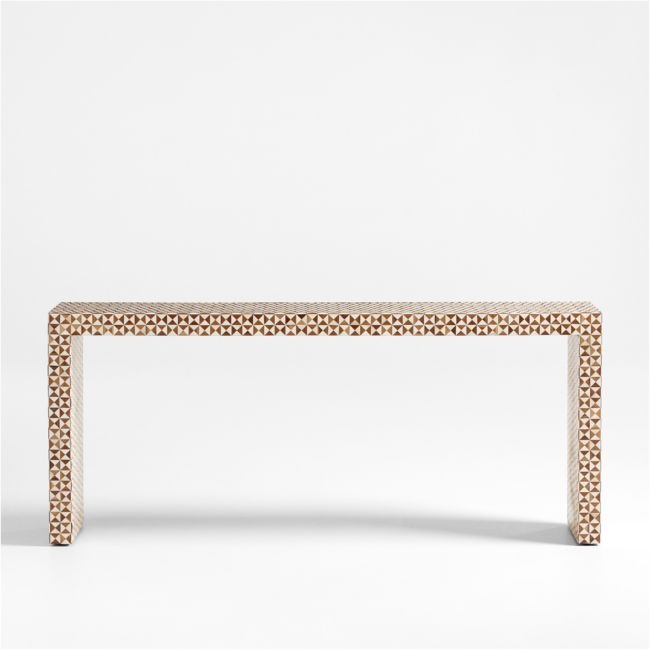 Intarsia Rectangular Mosaic Teak Wood 72" Console Table - Image 0