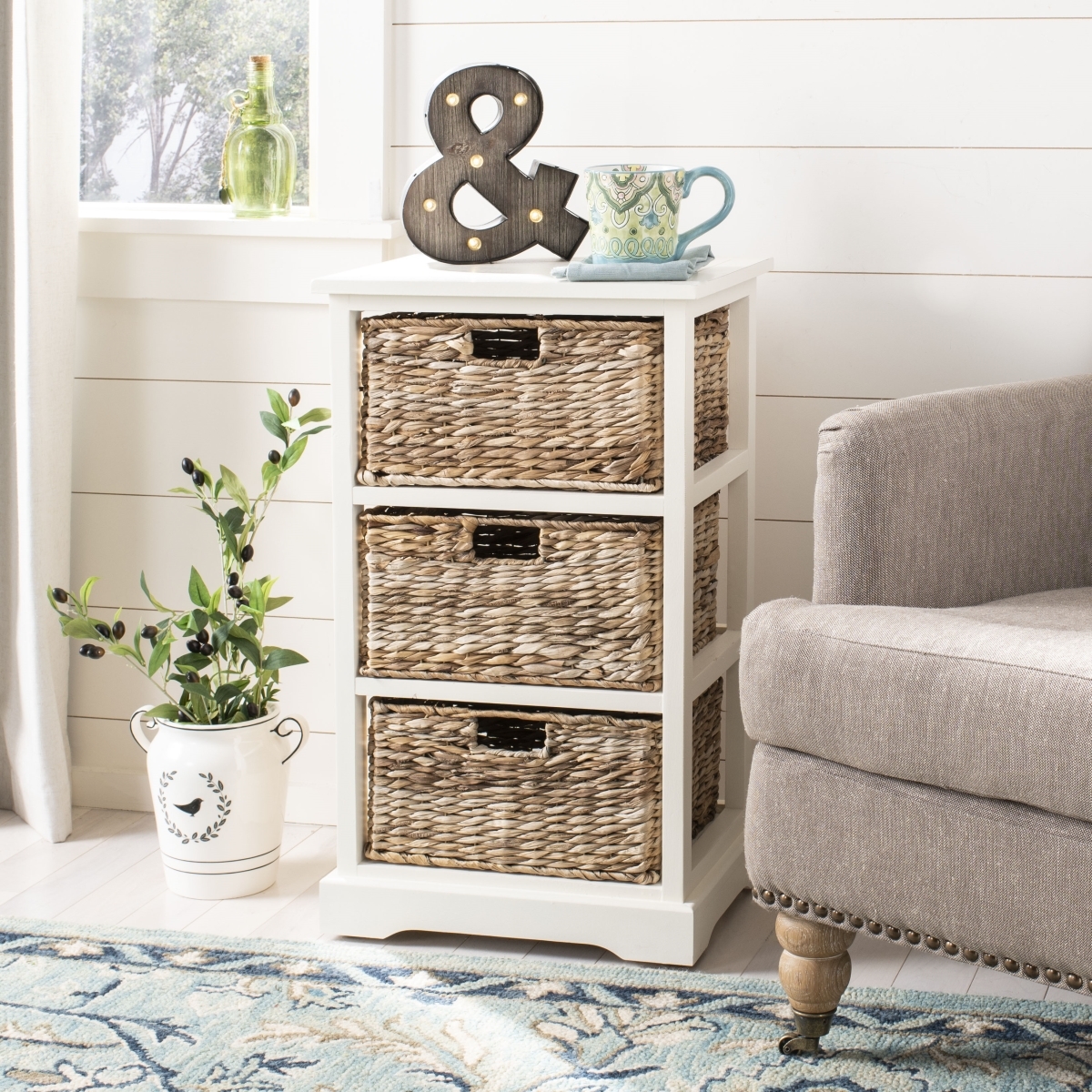 Halle Storage Side Table - Vintage White - Safavieh - Image 1