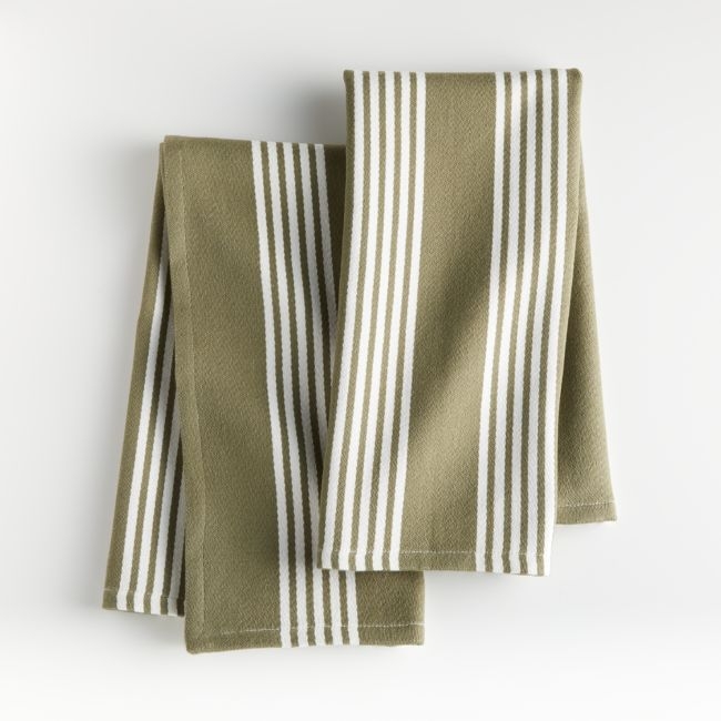 Olive Stripe Dish Towels, Set of 2 - Image 0