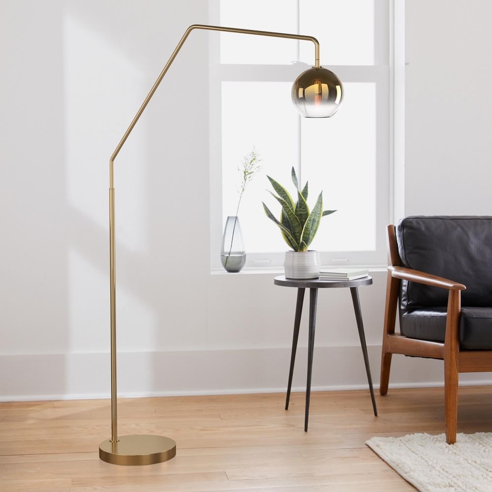 Sculptural Overarching Floor Lamp Antique Brass Gold Ombre Globe (75") - Image 0