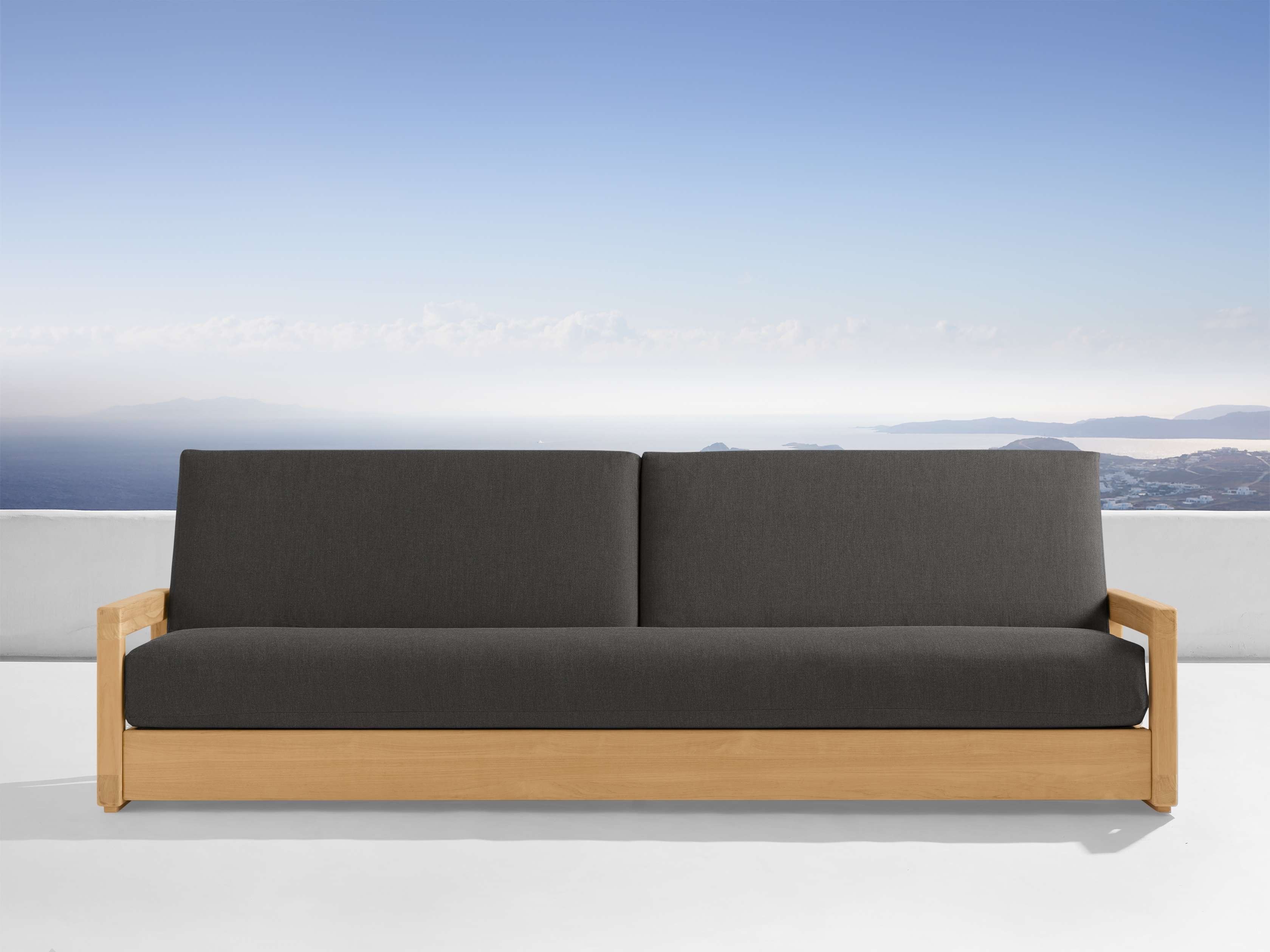 Westport Outdoor Sofa in Wood Natural  Rosemount Graphite/96" - Image 0