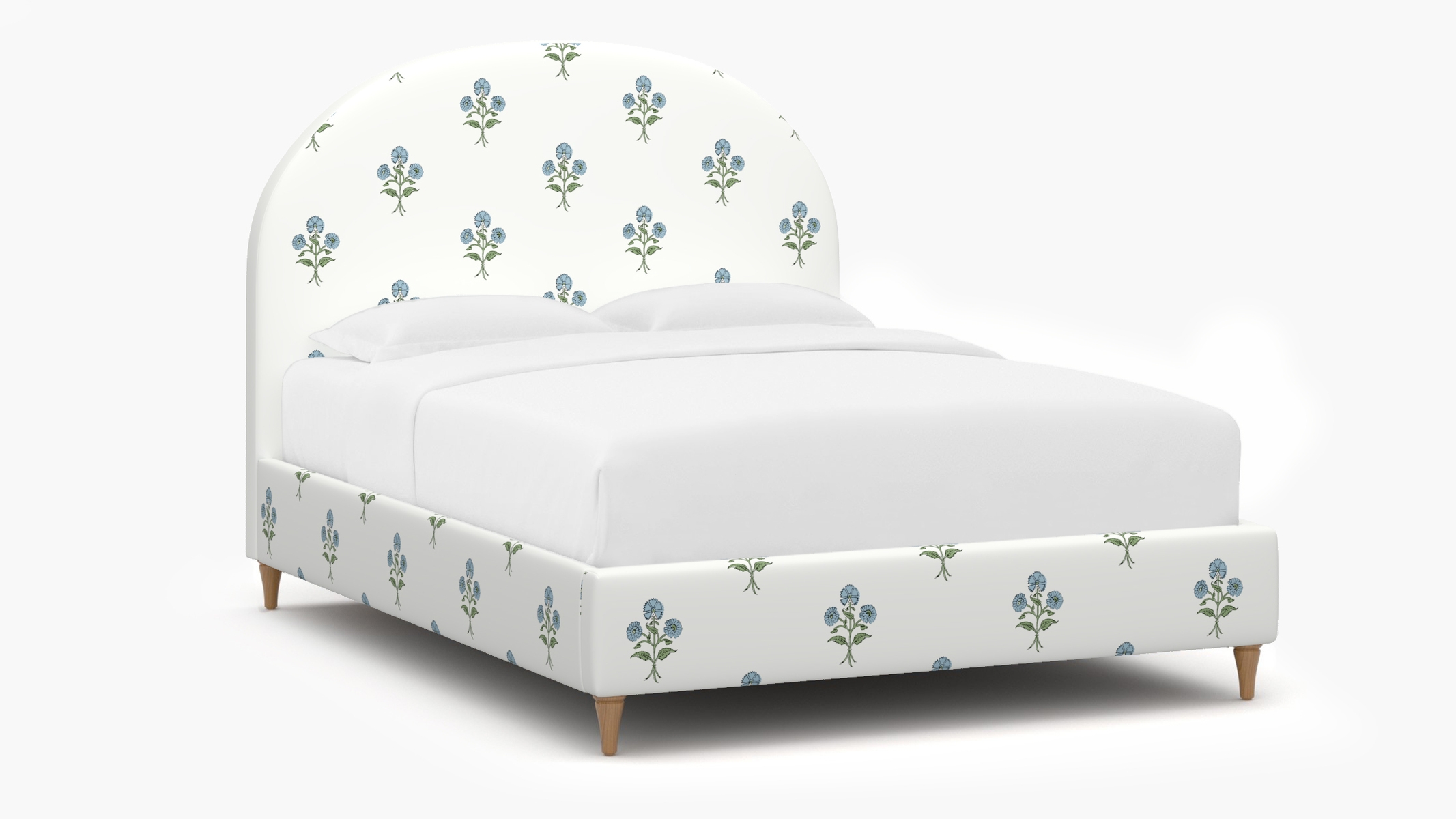 Demilune Bed, Blue Delphine, Natural Decorative Tapered Leg, Queen - Image 1