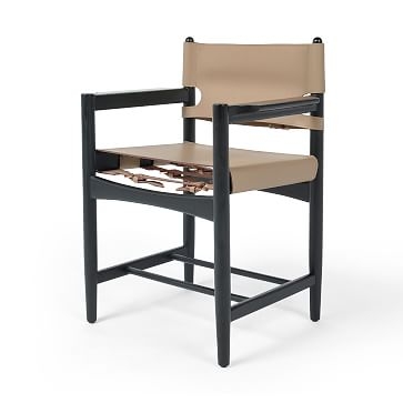Sleek Two-Tone Dining Chair, Black Solid Ash, Almond Leather Blend - Image 0