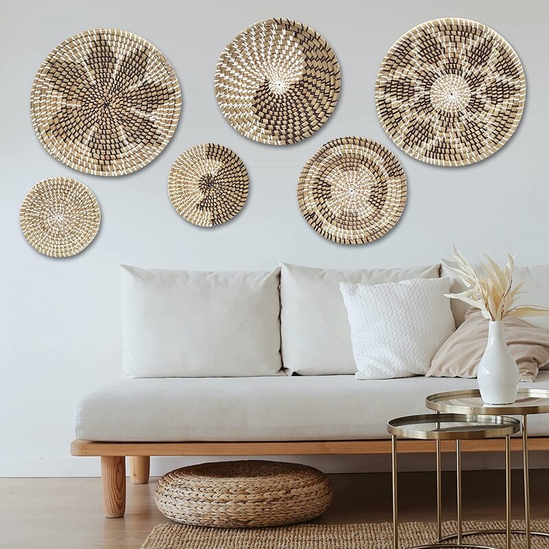Handmade Bohemian Wicker Wall Baskets, Set of 6 - Image 2