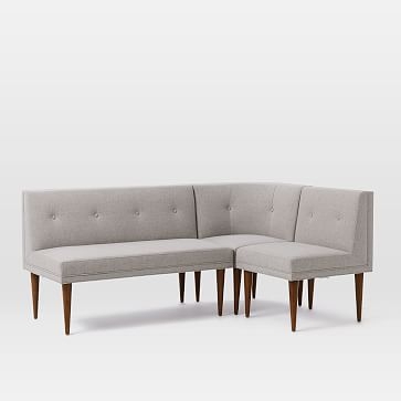 Mid Century Banquette Pack 2: 1 Bench + 1 Single + Round Corner,Deco Weave,Pearl Gray,Pecan - Image 3