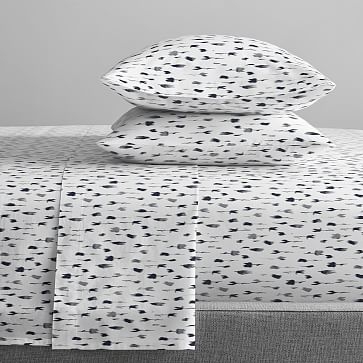 Percale Ikat Floral Sheet Set, Queen, Midnight - Image 1