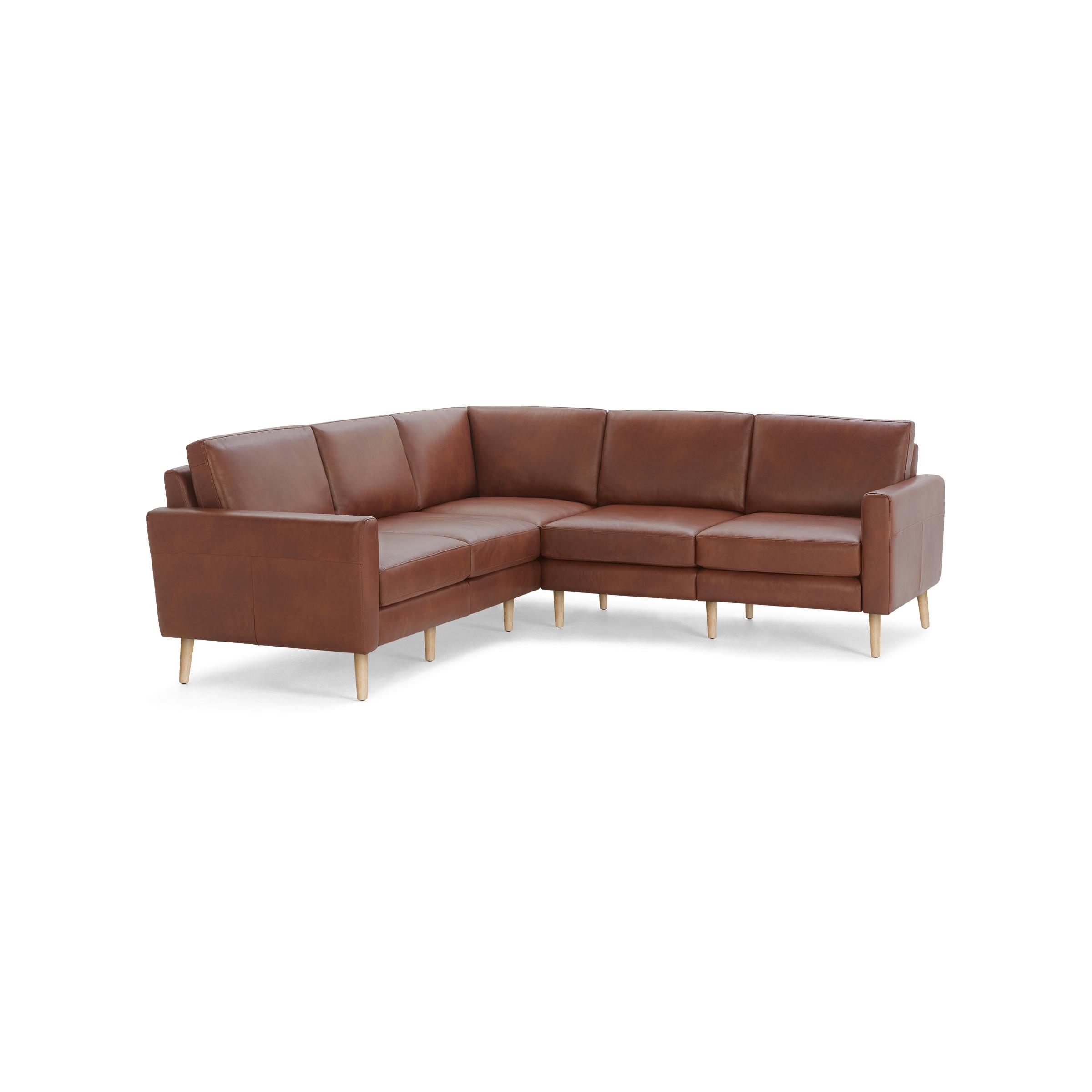 Nomad Leather 5-Seat Corner Sectional - Chestnut - Top Grain Leather / Oak - Wood / Block - Image 0