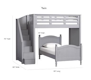 Catalina Full Stair Loft & Full Low Footboard Bed Set, Simply White, In-Home Delivery - Image 5