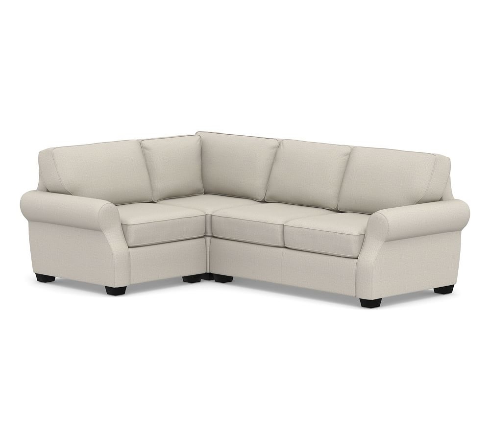 SoMa Fremont Roll Arm Upholstered Right Arm 3-Piece Corner Sectional, Polyester Wrapped Cushions, Performance Heathered Tweed Pebble - Image 0