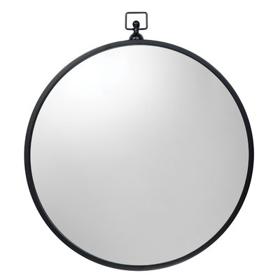 Wall Mirror With Sleek Round Metal Frame And Loop Hook, Black - Image 0
